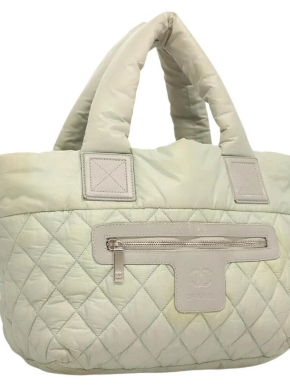 CHANEL Cococoon Hand Bag Nylon Gray Silver CC Auth 123385